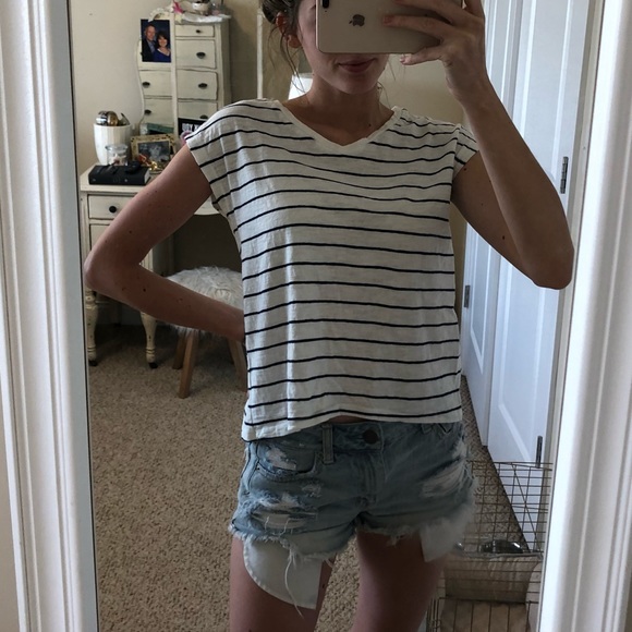 GAP Tops - Gap Navy & White Striped V-Neck Cut Out T-Shirt